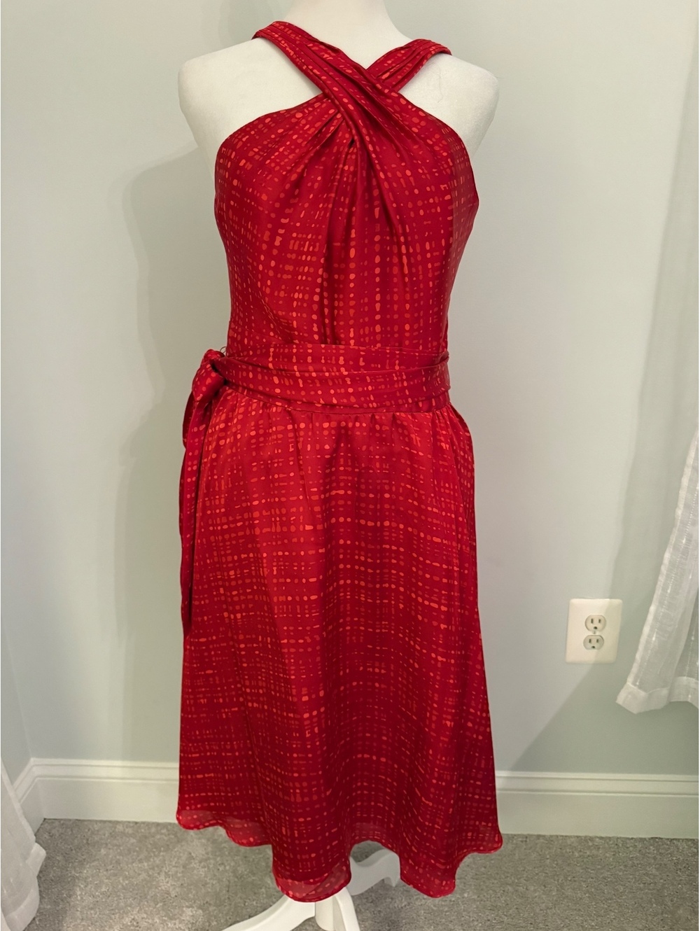 White House Black Market Red Printed Halter Fit & Flare Dress Size 10